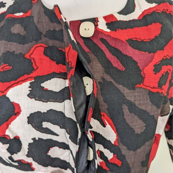 Yansi Fugel 100% Linen Red Black Size 6 Button Front Top Career Wear - Picture 3 of 8